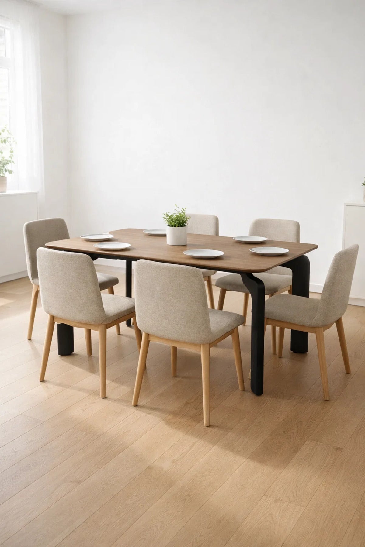 طاولة طعام مودرن بنية DT-808 - 130x80x75 سم | طاولة بسطح خشبي مع أرجل سوداء بتصميم مميز