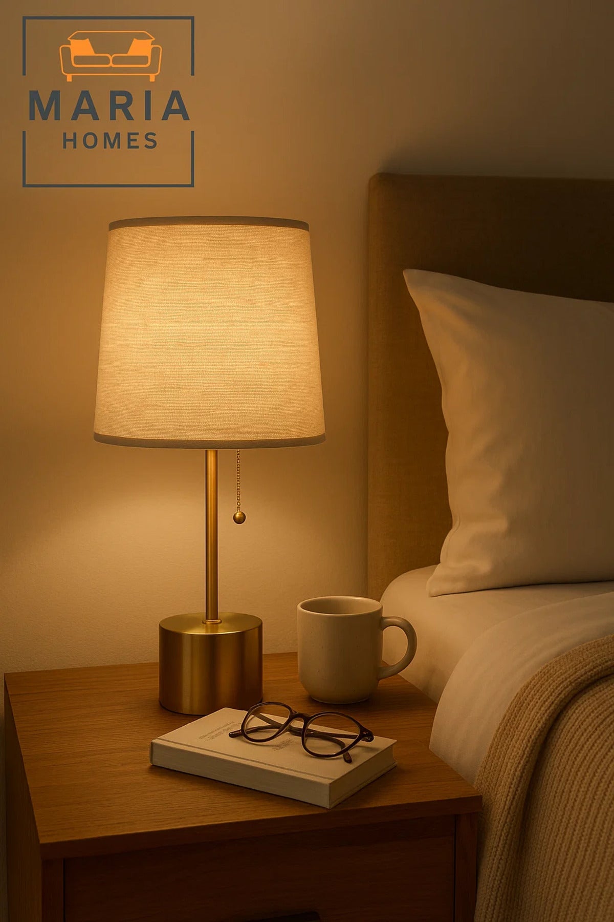 Brushed Gold Table Lamp with Fabric Shade