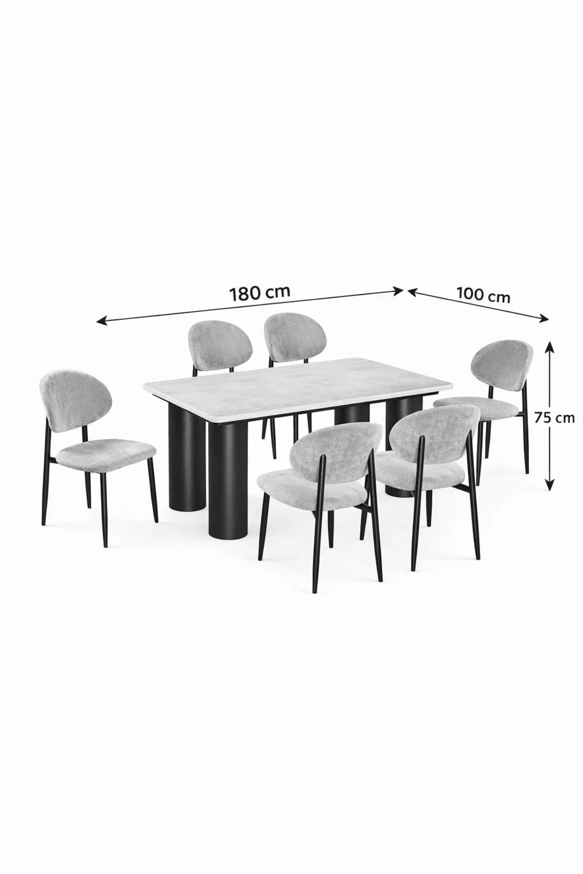 طقم طاولة طعام حديثة بسطح رخامي مع 6 كراسي مبطنة 180x100x75 سم رخام حديث