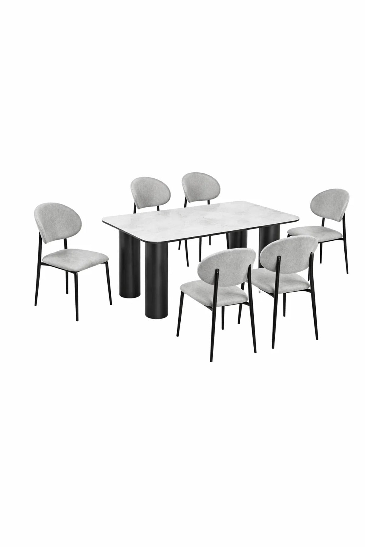 طقم طاولة طعام حديثة بسطح رخامي مع 6 كراسي مبطنة 180x100x75 سم رخام حديث