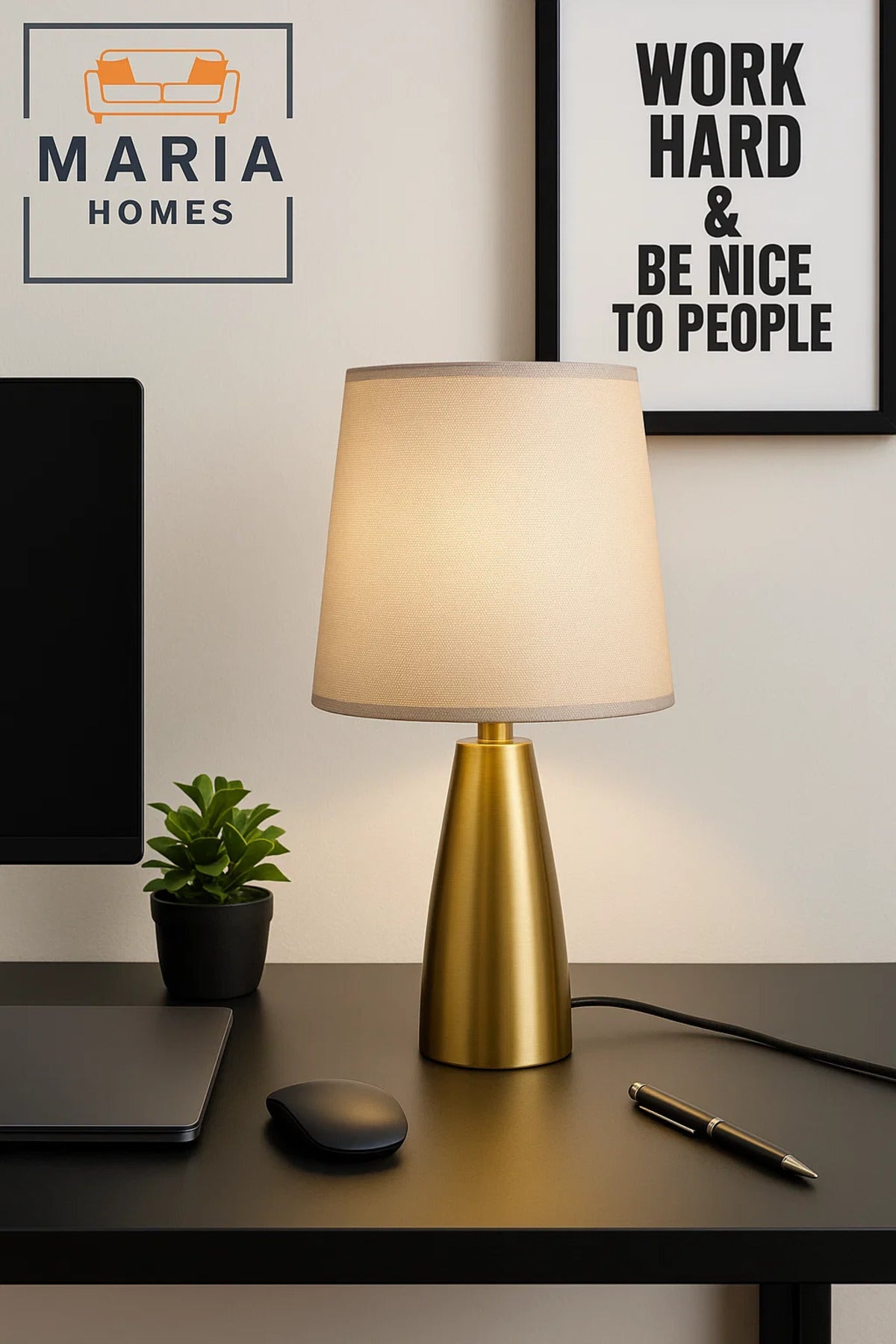 Tapered Gold Table Lamp with Neutral Shade