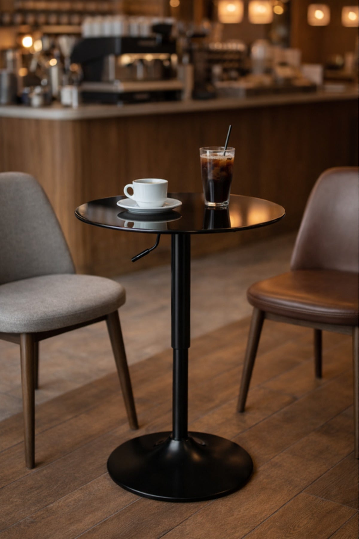 Black Adjustable Glass Caf≈Ω Table 60x60cm Height 67√ê92cm black adjustable glass Dinner
