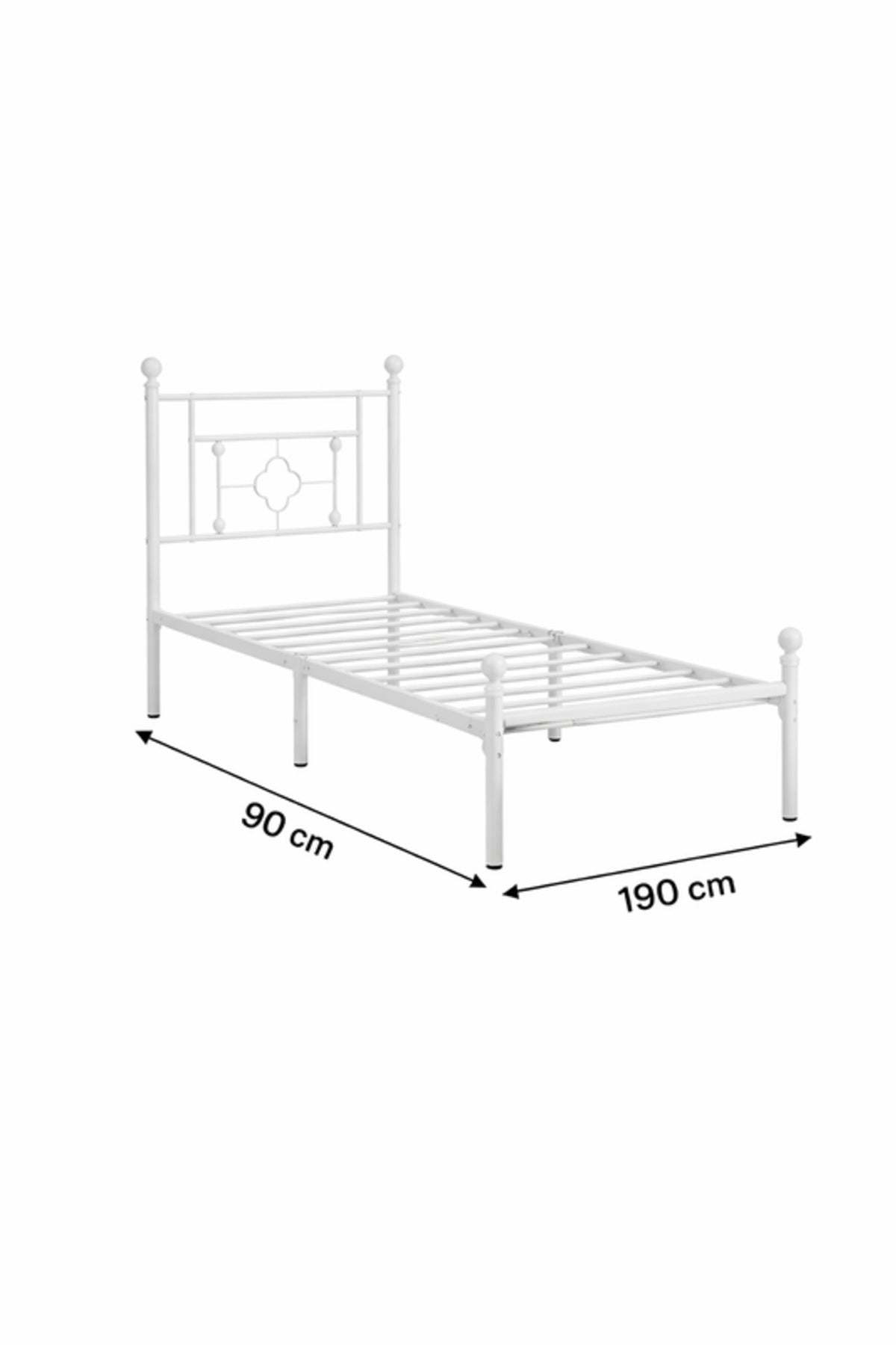 White Metal Single Bed Frame with Decorative Headboard