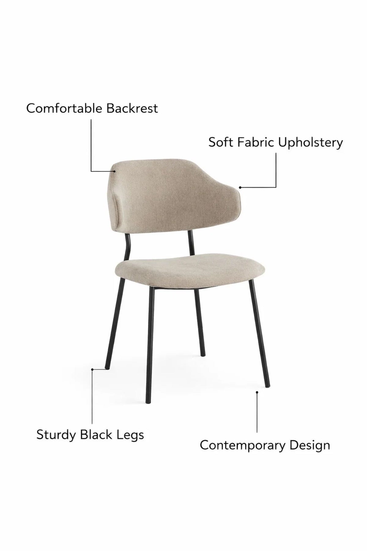 Beige Upholstered Chair with Black Metal Legs, Modern Design beige upholstered chair