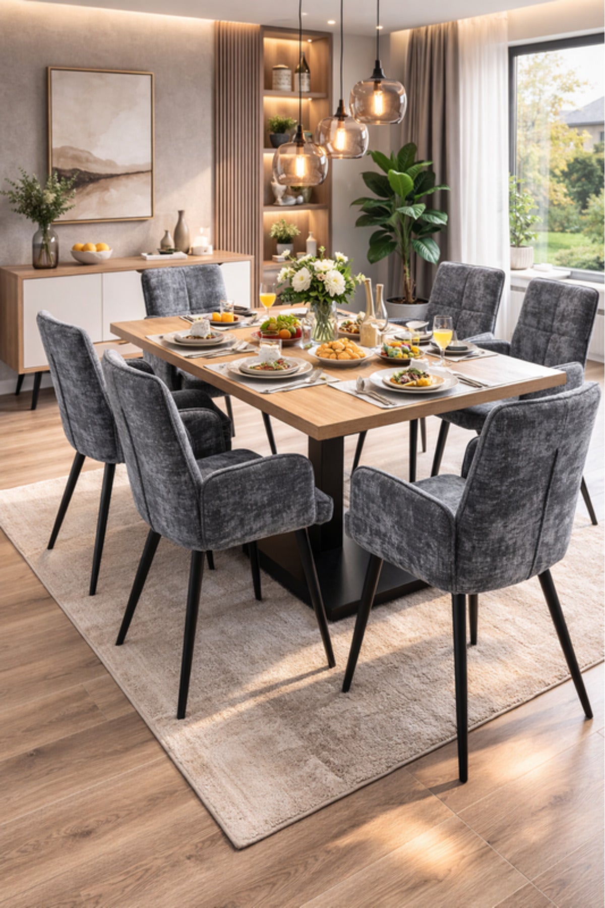 Grey Upholstered Dining Chair with Armrests and Metal Legs 96x49x46cm grey upholstered
