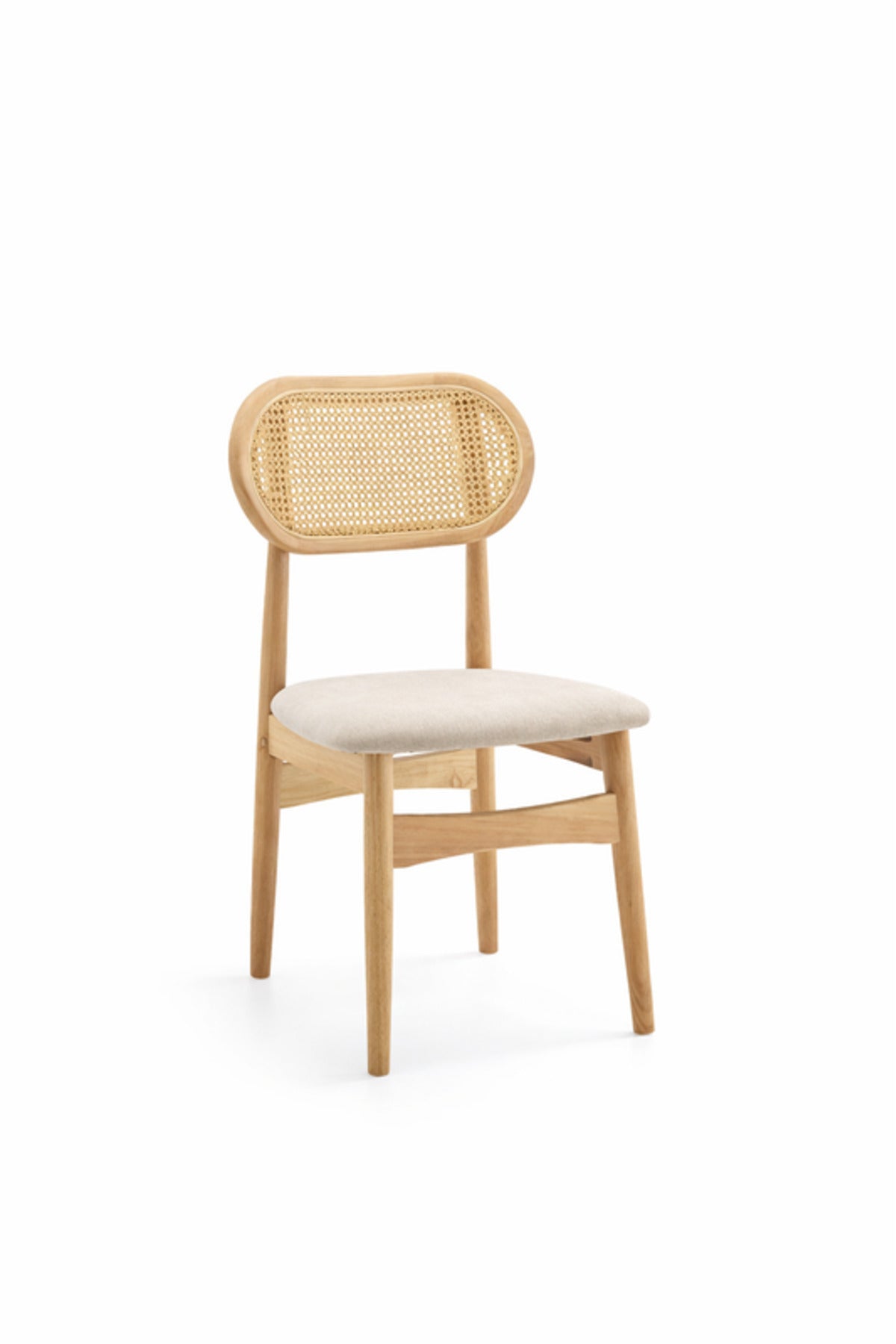 Beige Wooden Dining Chair with Rattan Backrest Upholstered Seat 86cm Height Modern