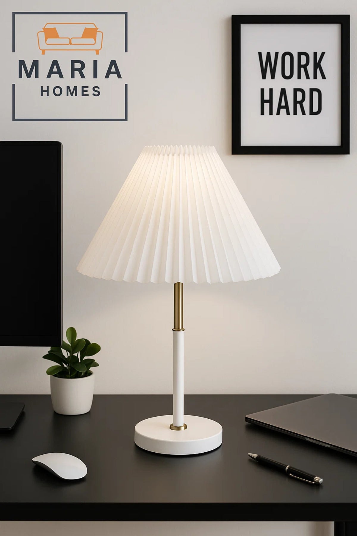 White Table Lamp with Pleated Shade
