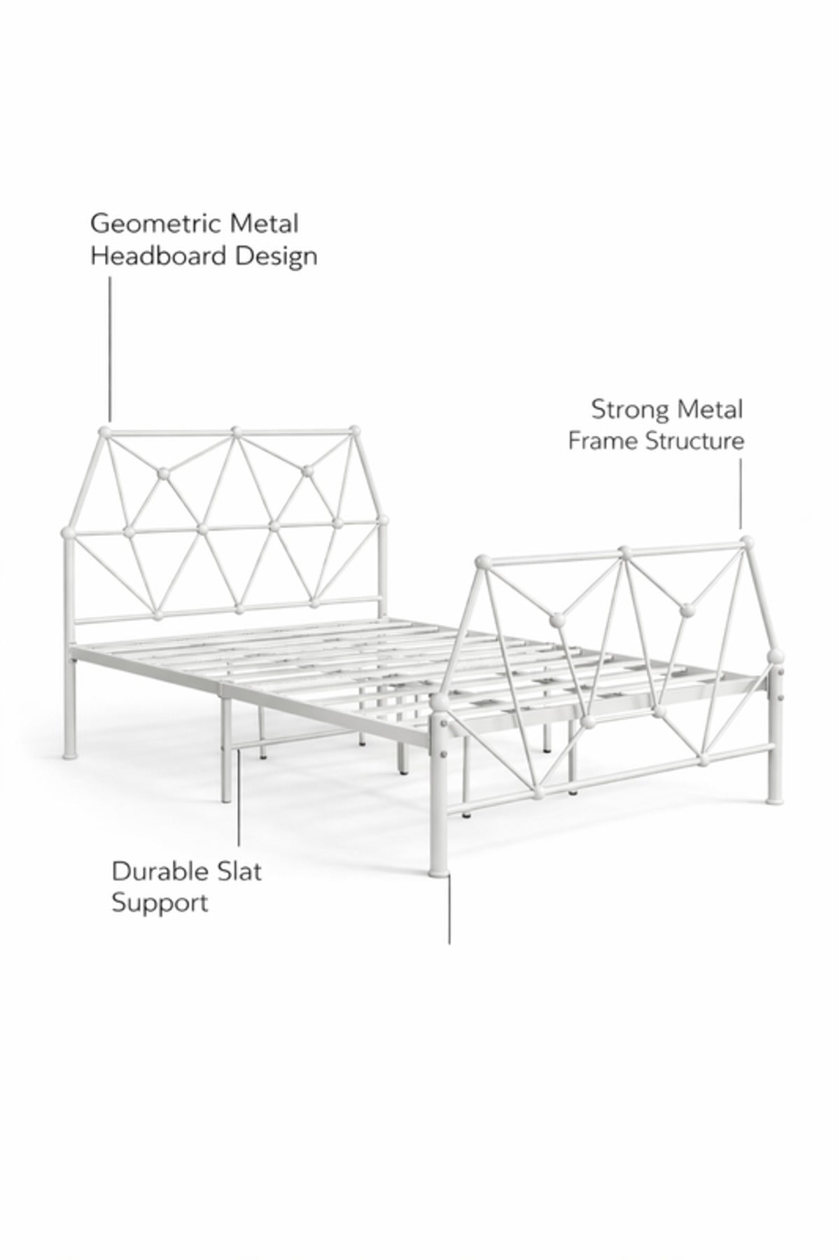 White Metal Bed Frame Geometric Headboard white metal bed