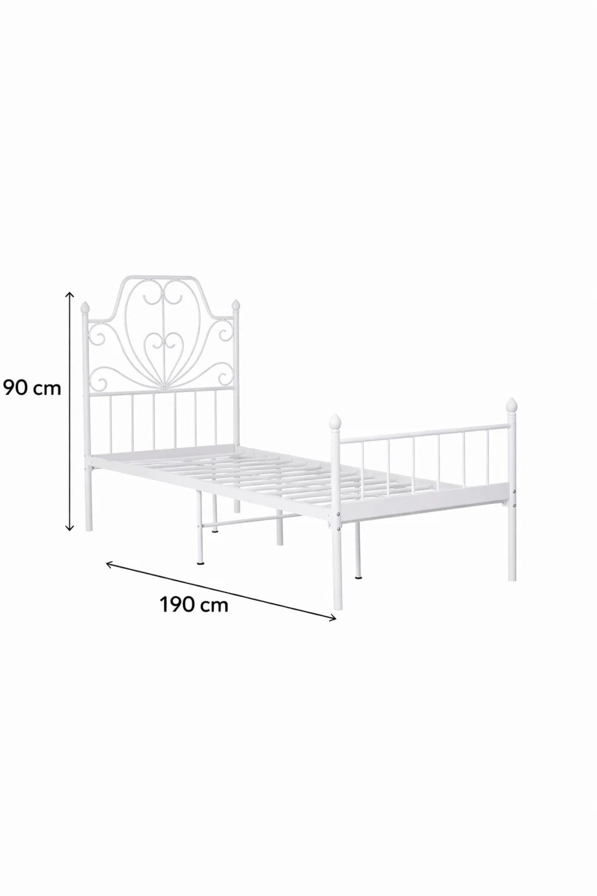 White Metal Bed Frame with Decorative Headboard WHITE (90*190 cm)