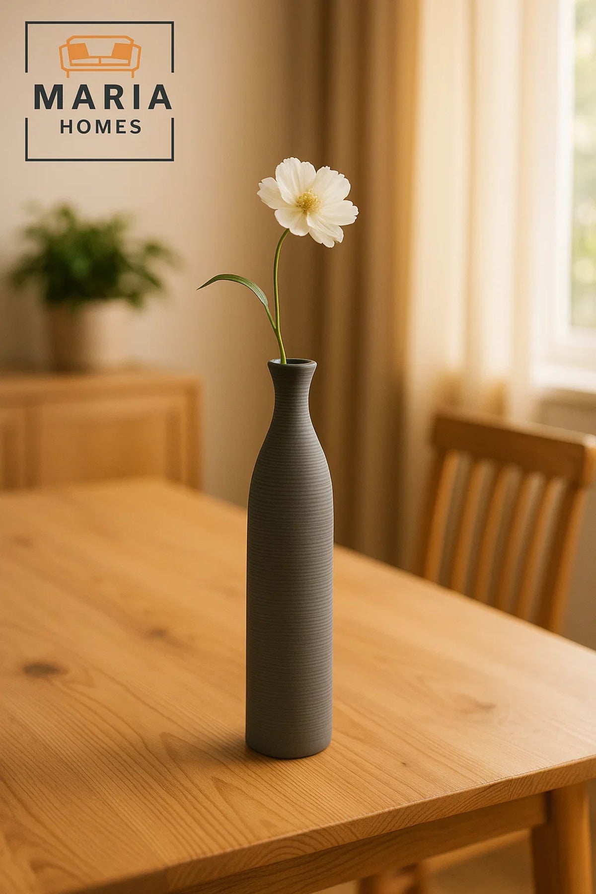 مزهرية زينة رمادية طويلة عصرية - مزهرية زهور سيراميك رفيعة لديكور المنزل والمكتب