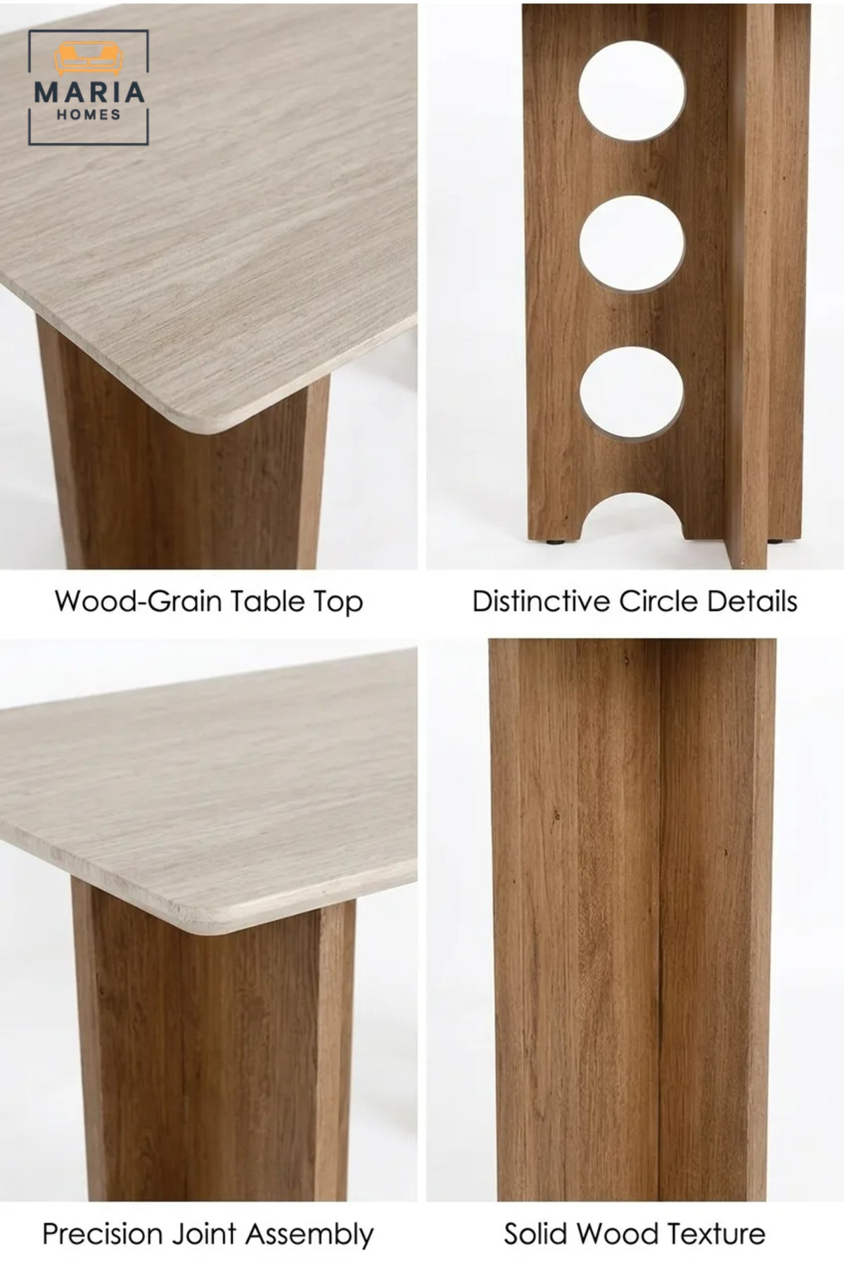 Large Rectangular Dining Table with Wooden Top and Decorative Wooden Base, Modern Table for Dining Room, Kitchen, Café and Restaurant