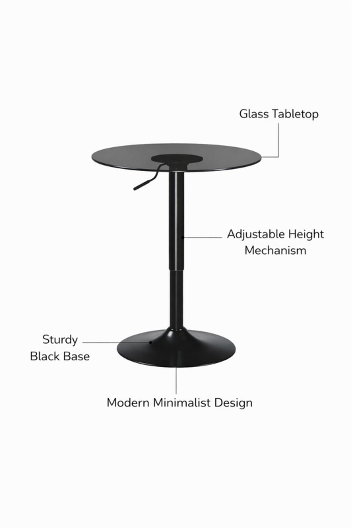 Black Adjustable Glass Caf≈Ω Table 60x60cm Height 67√ê92cm black adjustable glass Dinner