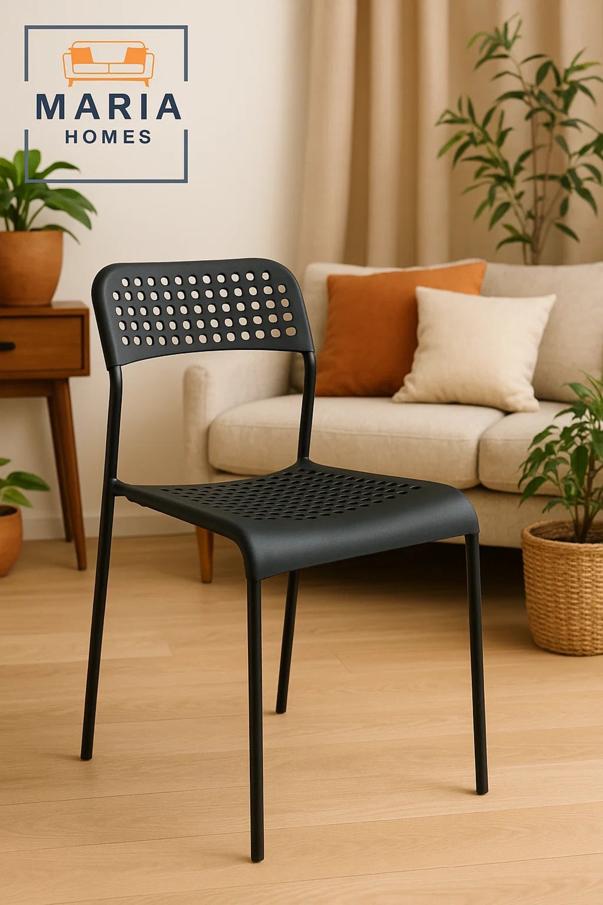 Modern Black Plastic Chair with Perforated Back and Seat Ð Lightweight & Stackable