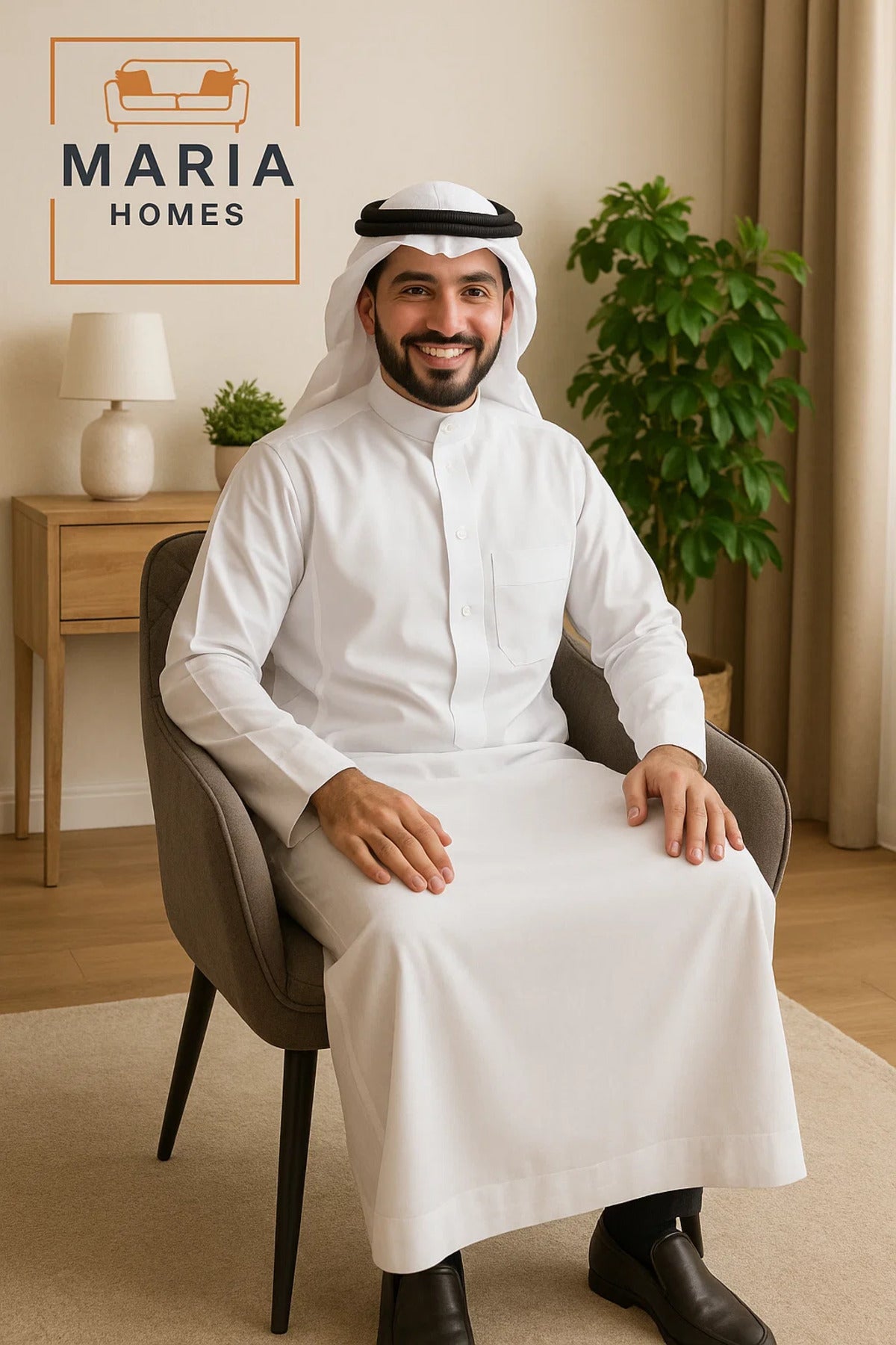 كرسي بذراعين من القماش المبطن باللون البني الداكن - كرسي استرخاء منجّد بأرجل سوداء للاستخدام في المنزل أو المكتب