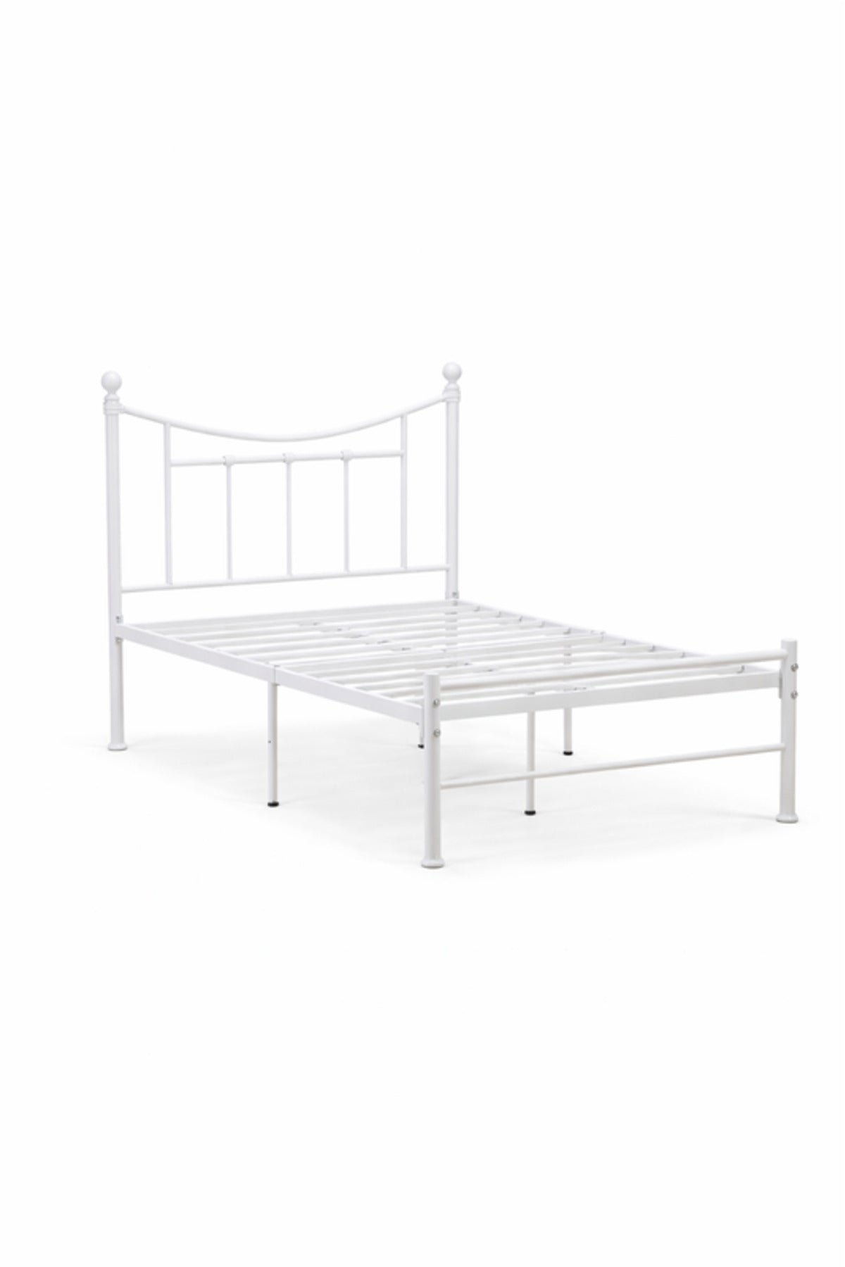 White Metal Bed Frame with Curved Headboard