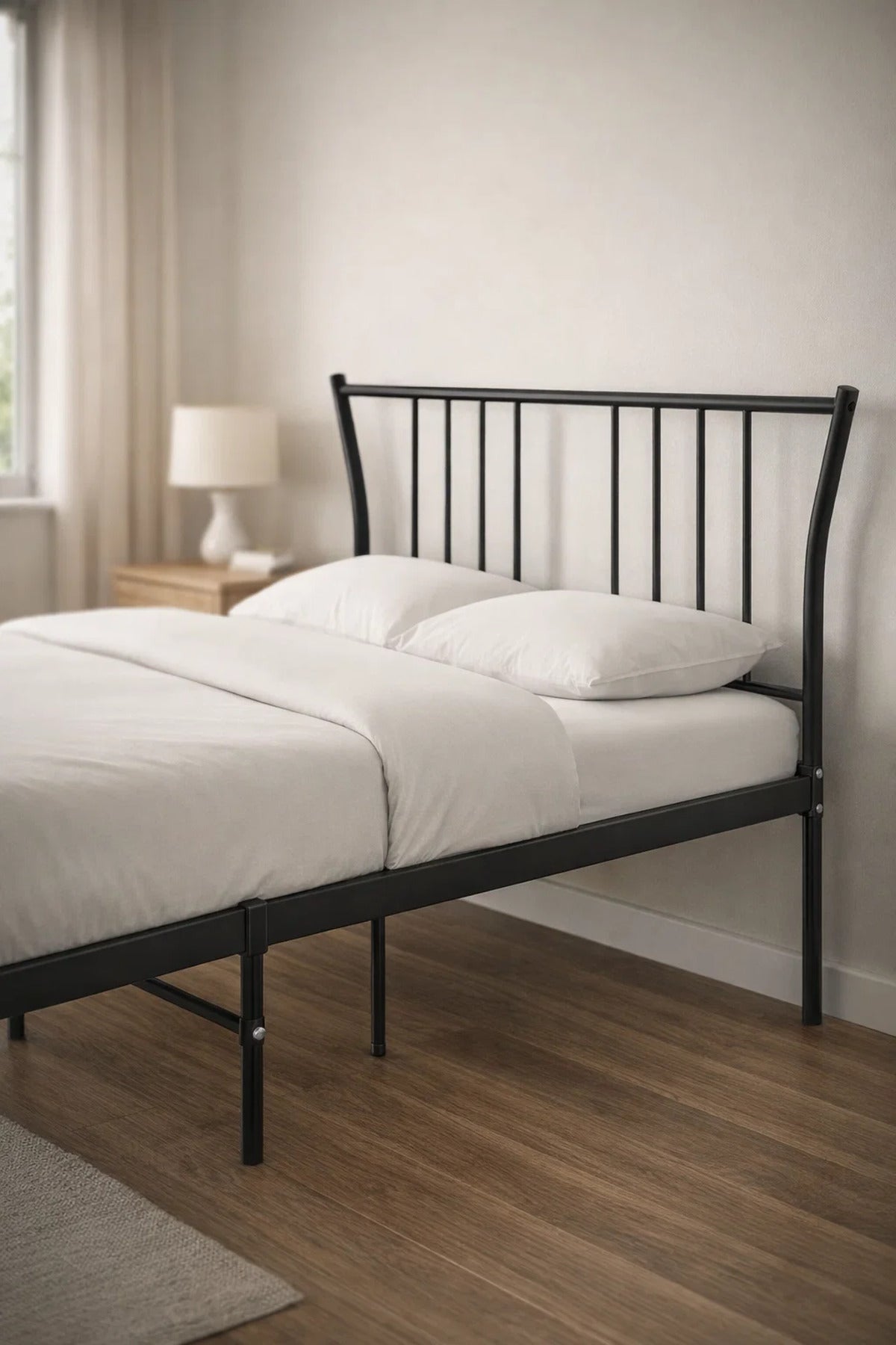 Black Metal Bed Frame with Modern Headboard black metal bed / Base