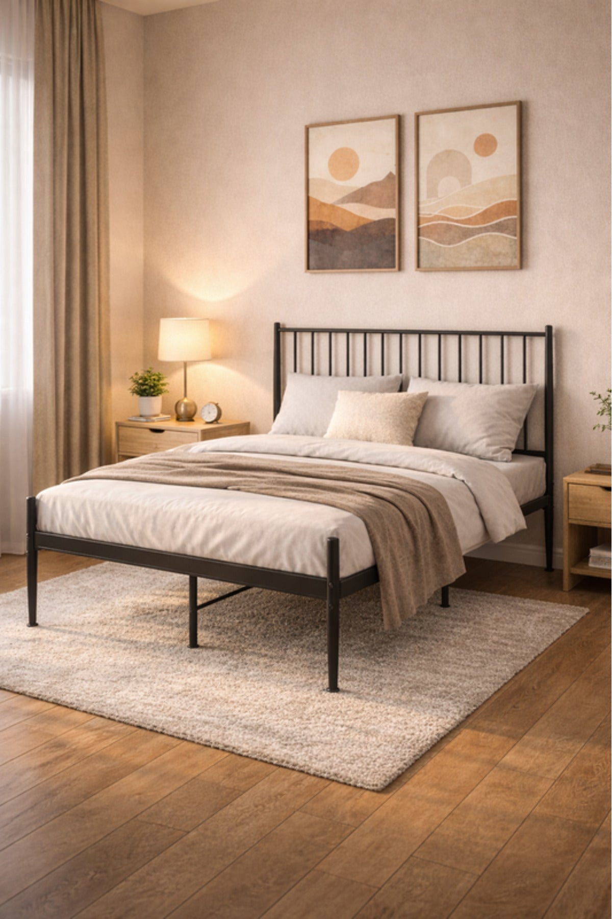 Black Metal Bed Frame with Vertical Headboard black metal bed / Base