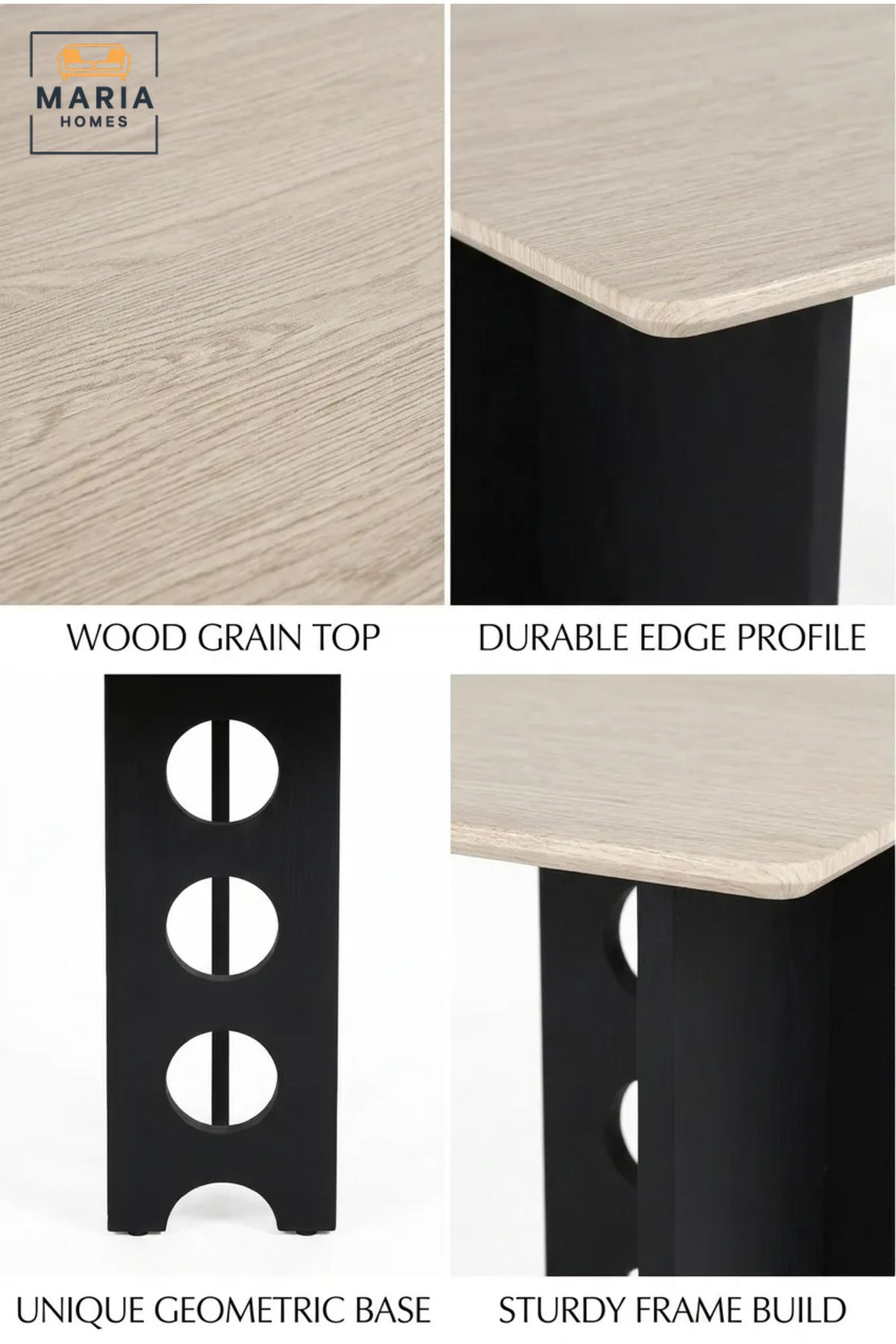 Large Rectangular Dining Table with Wooden Top and Decorative Cut-Out Base, Modern Table for Dining Room, Kitchen, Café and Restaurant