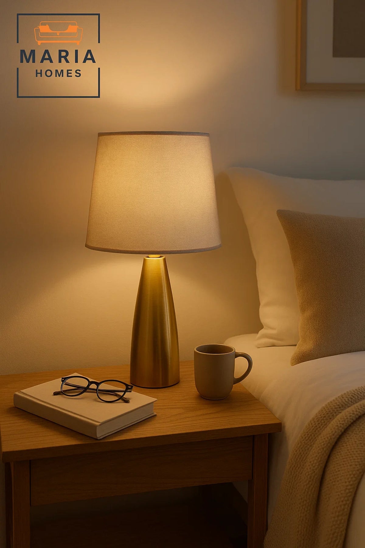Tapered Gold Table Lamp with Neutral Shade