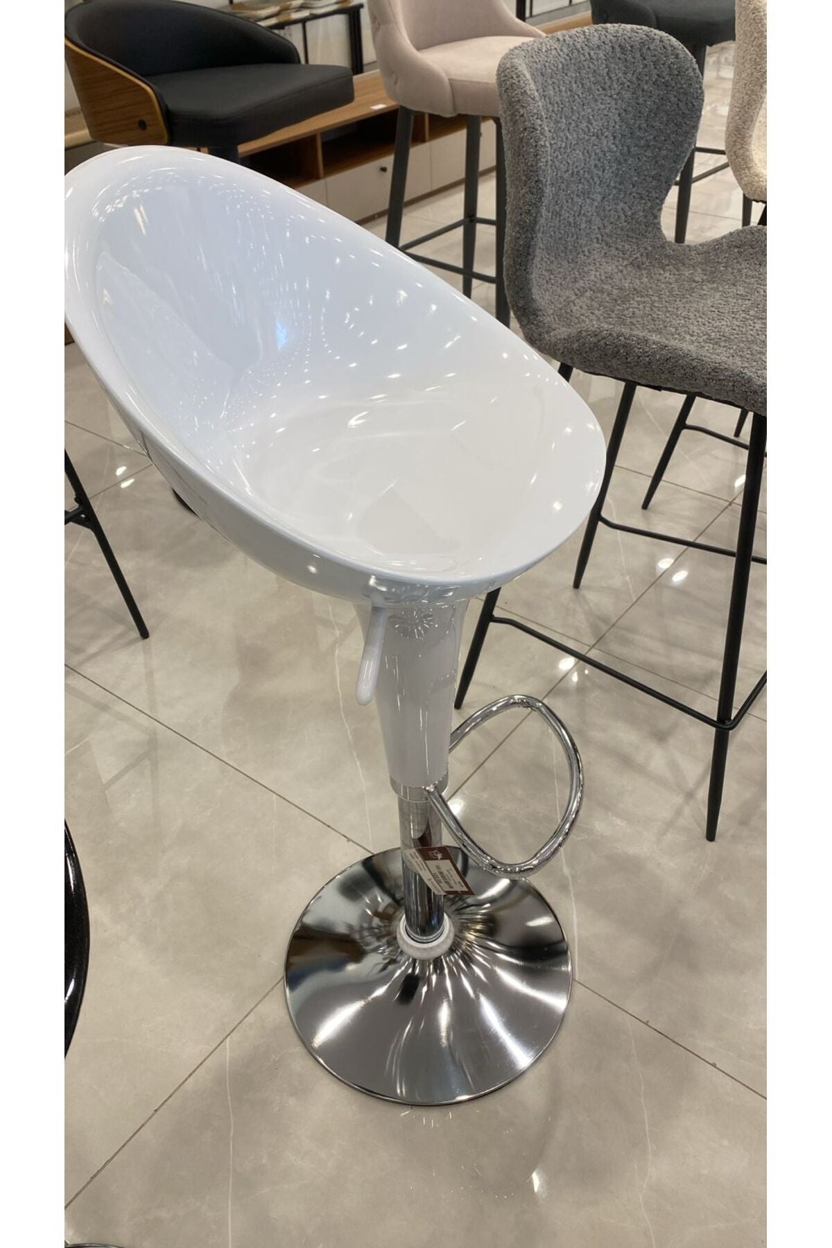 White Bar Stool with Chrome Base and Footrest Adjustable Height