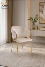 Cream Velvet Dining Chair with Gold Metal Legs √ê Modern Upholstered Accent Chair for Dining Room, Living Room, Bedroom & Lounge