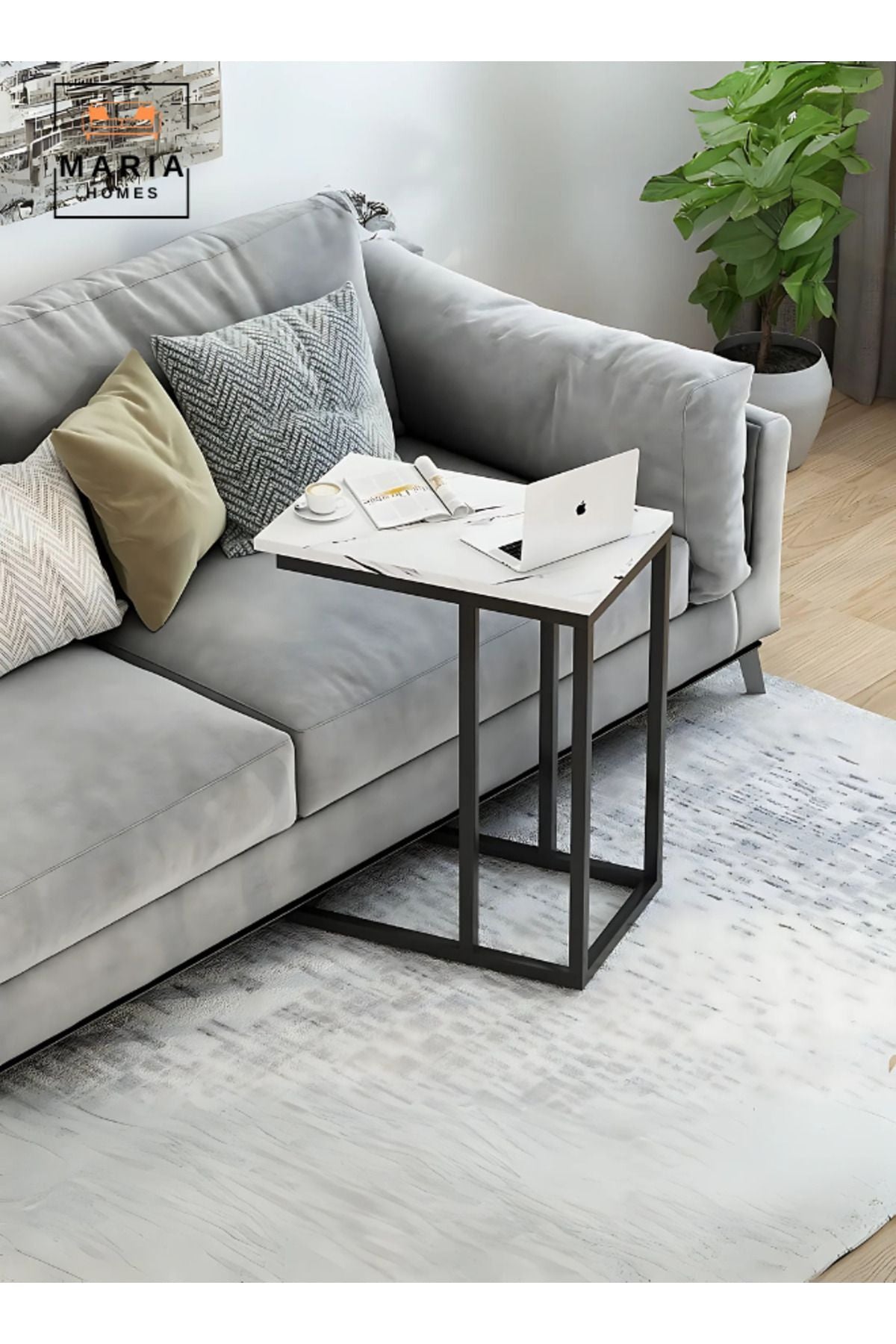 طاولة جانبية رخامية أنيقة على شكل حرف C - 60x48x30 سم | طاولة مميزة أنيقة وموفرة للمساحة لأي غرفة