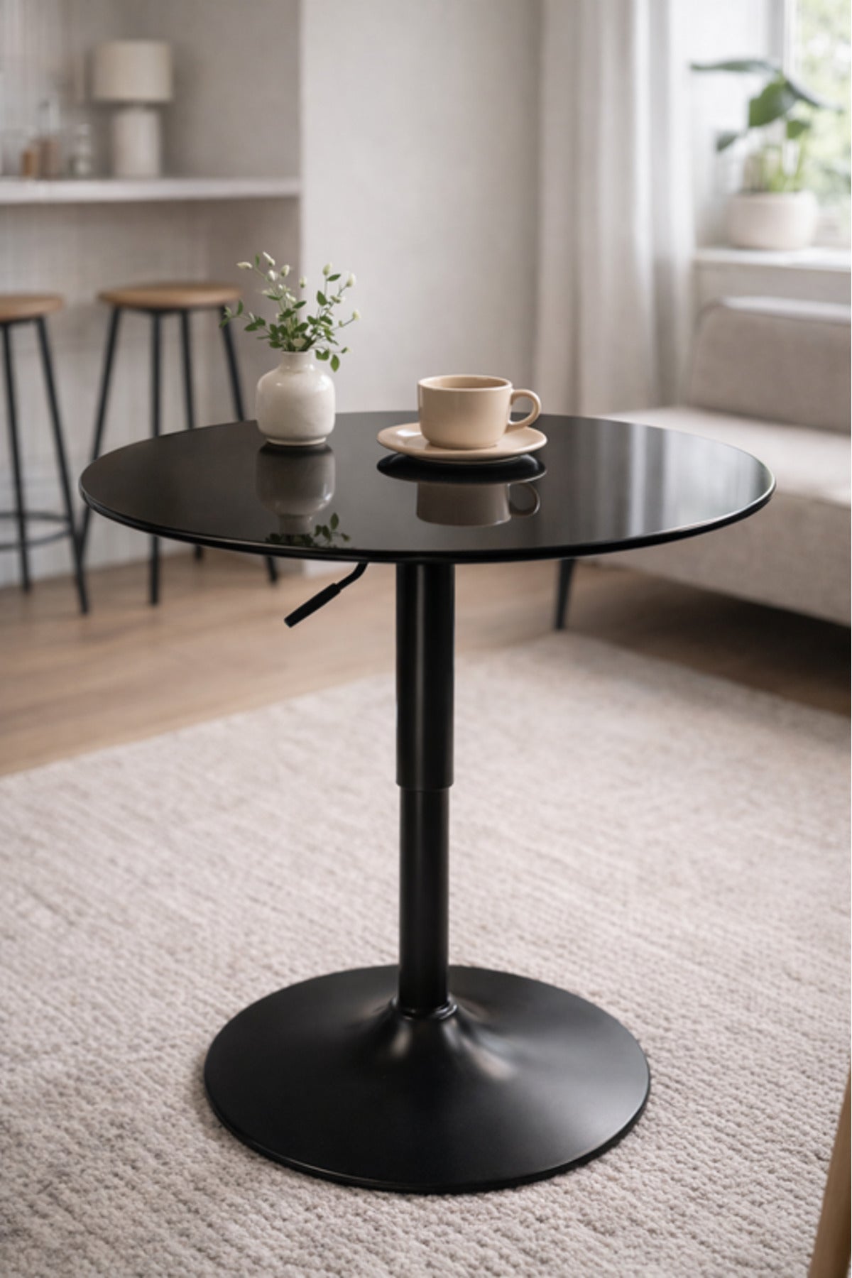 Black Adjustable Glass Caf≈Ω Table 60x60cm Height 67√ê92cm black adjustable glass Dinner