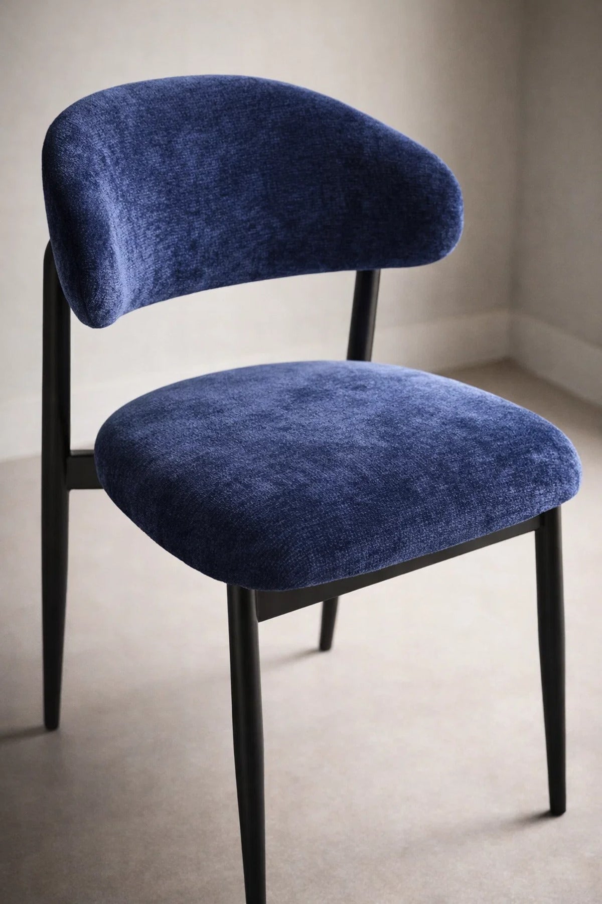 Blue Upholstered Chair with Black Metal Legs, 84x49x48 CM blue upholstered chair