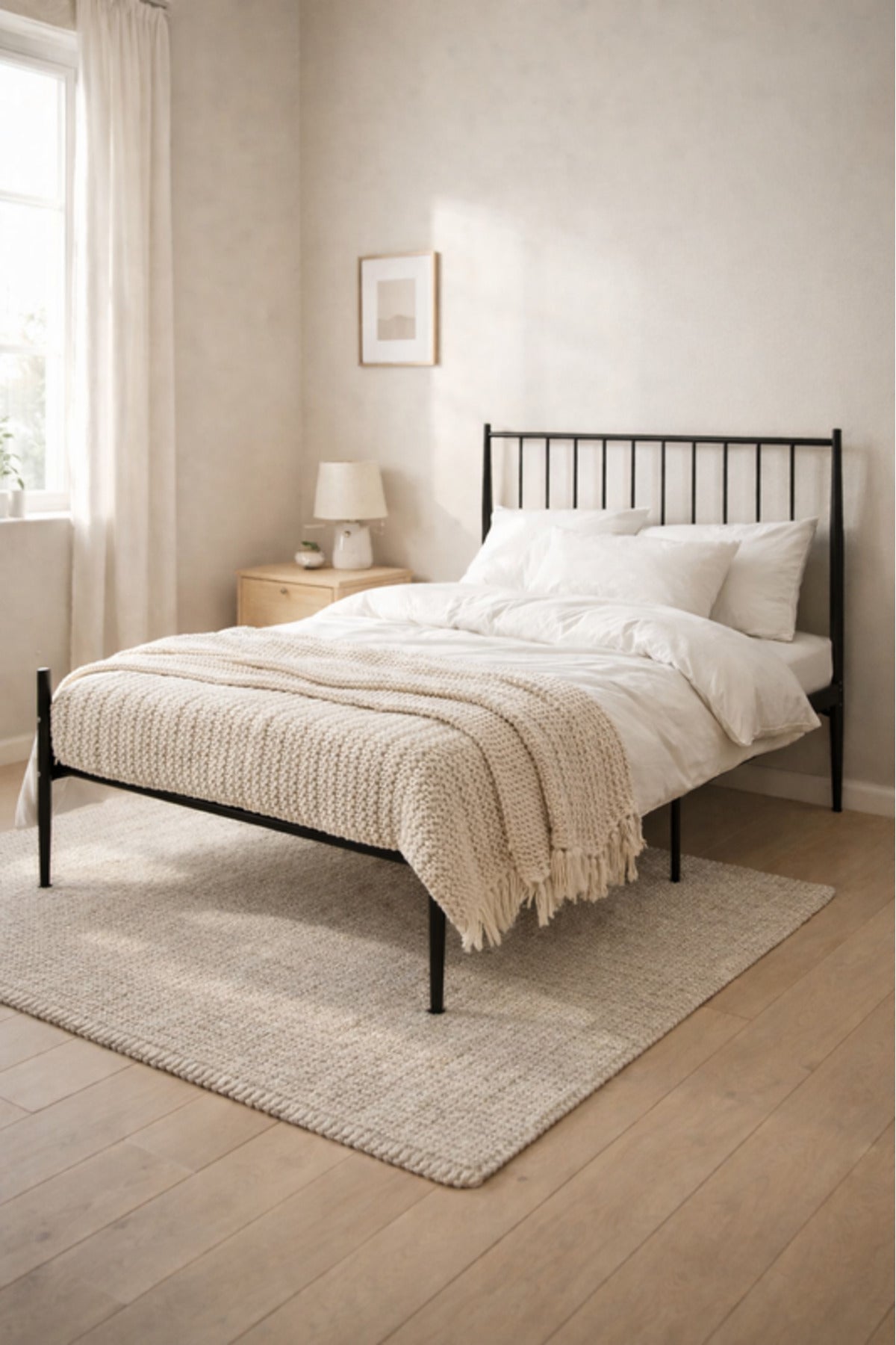 Black Metal Bed Frame with Vertical Headboard black metal bed / Base