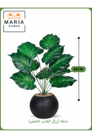 Artificial Green Heart Leaf Plant 55 cm Ð Decorative Indoor Shrub with Black Pot