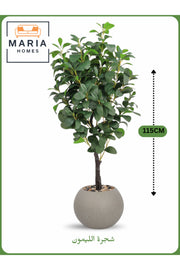 Artificial Lemon Tree 115 cm Ð Decorative Indoor Plant with Gray Pot