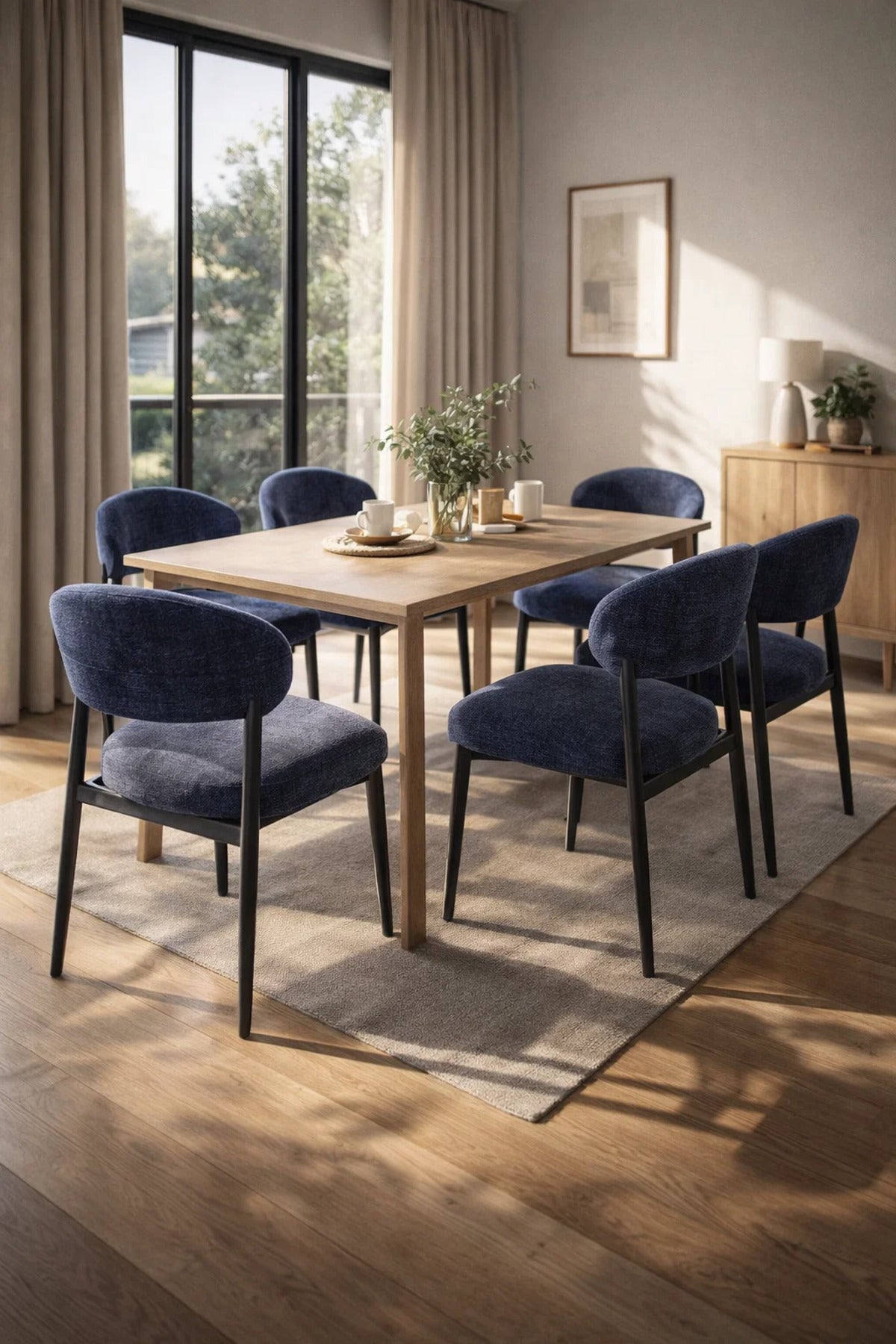 Blue Upholstered Chair with Black Metal Legs, 84x49x48 CM blue upholstered chair