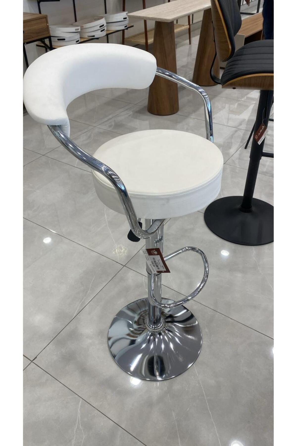 Adjustable White Bar Stool With Chrome Base And Curved Backrest Ð Stylish Seating For Modern Spaces