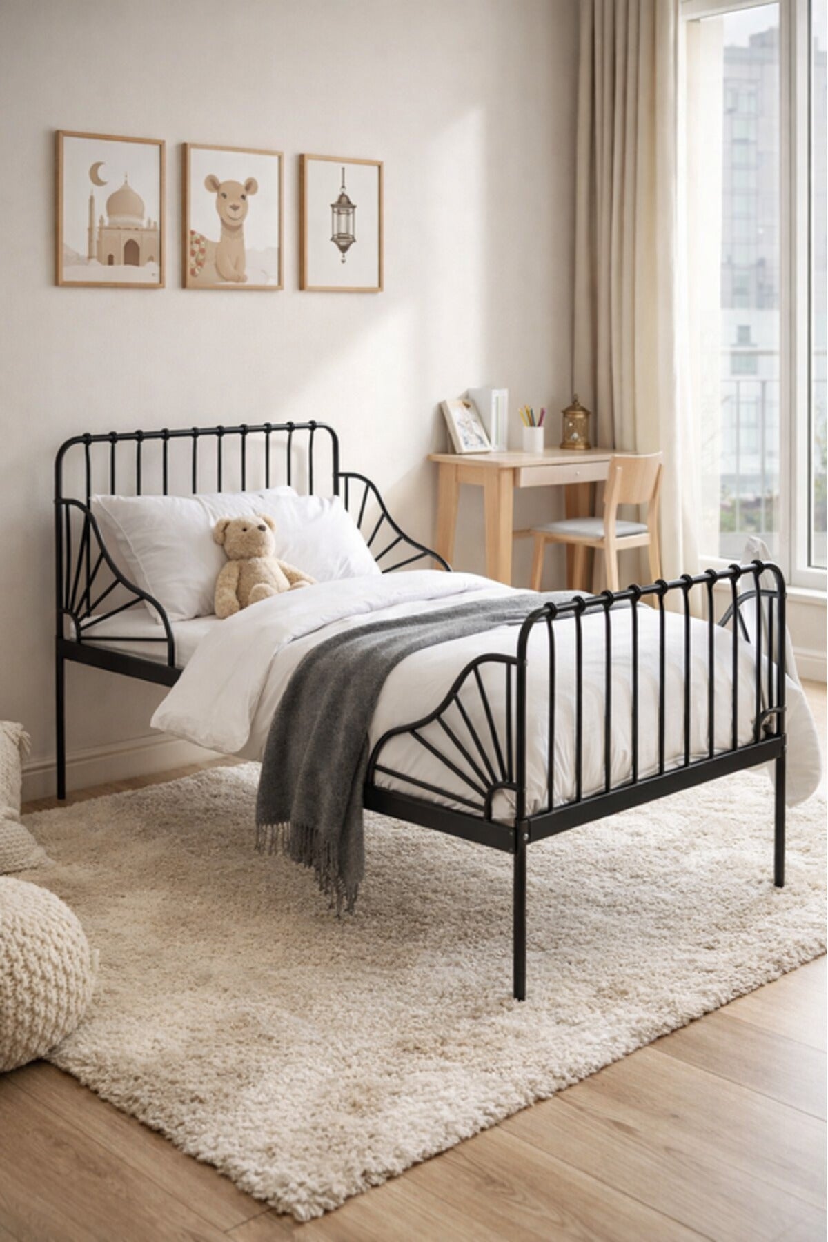 Black Metal Kids Bed Frame with Decorative Side Panels black metal kids / Base