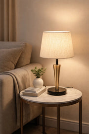 Modern Table Lamp Bedside Lighting with Fabric Shade and Gold Metal Base