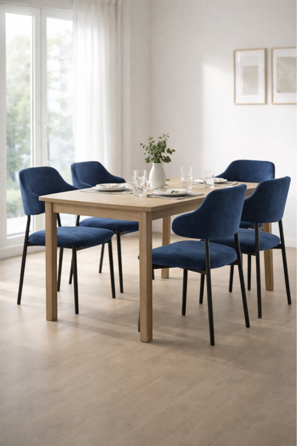 Blue Upholstered Dining Chair with Metal Legs 82cm Height Modern blue upholstered