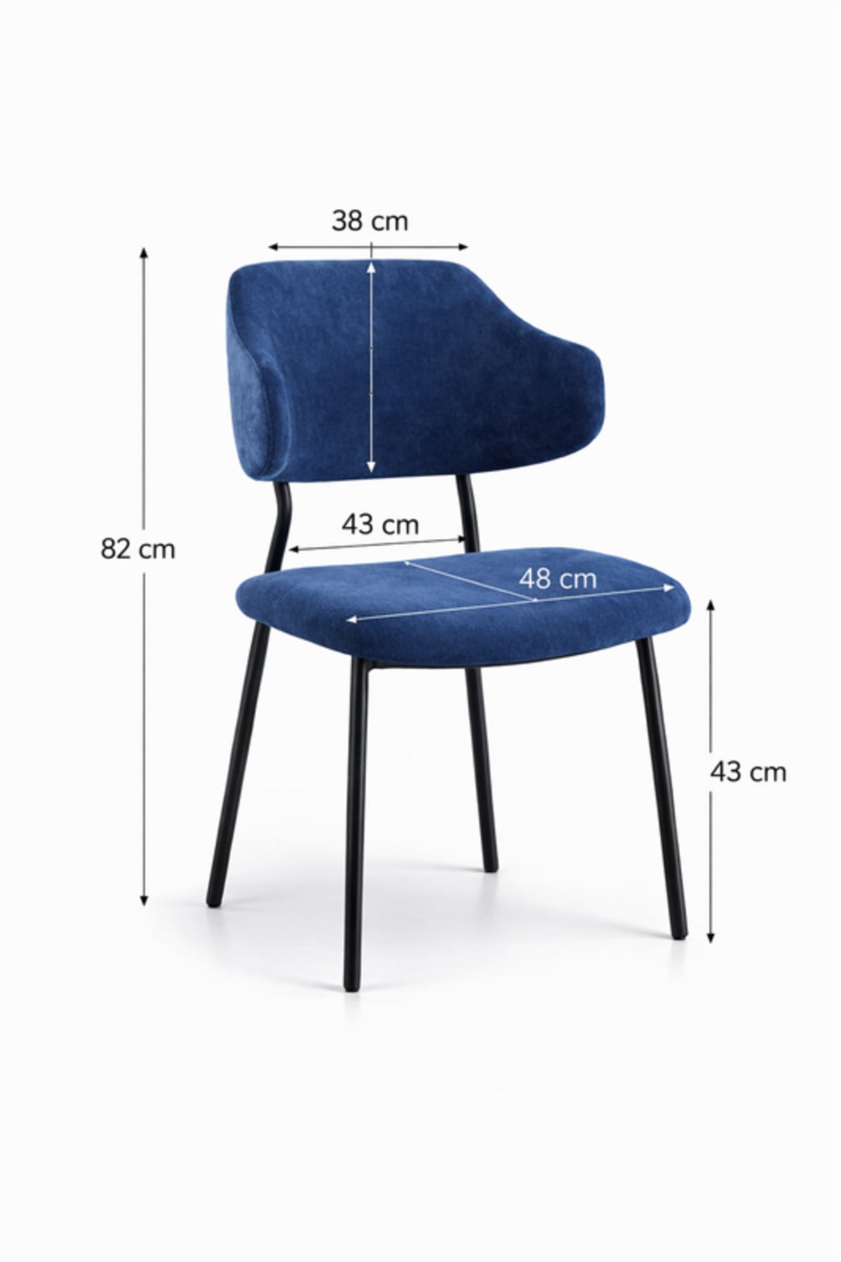 Blue Upholstered Dining Chair with Metal Legs 82cm Height Modern blue upholstered