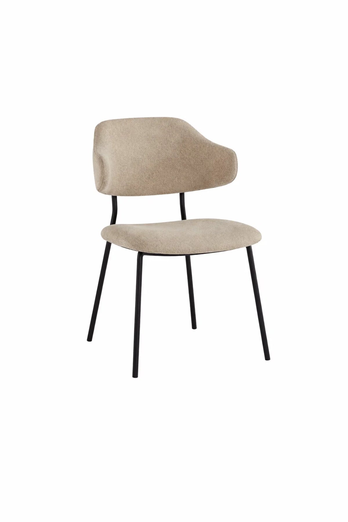 Beige Upholstered Chair with Black Metal Legs, Modern Design beige upholstered chair