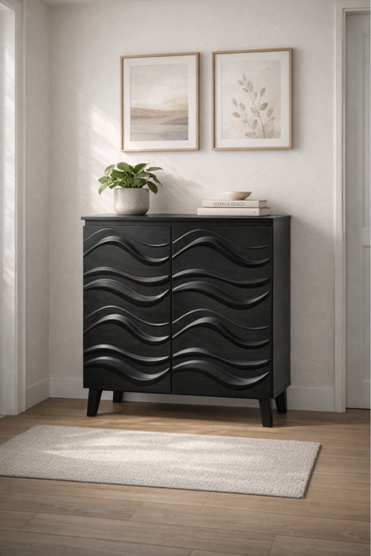 Black Shoe Storage Cabinet with Double Doors 76_34_95 cm Modern Organizer black shoe