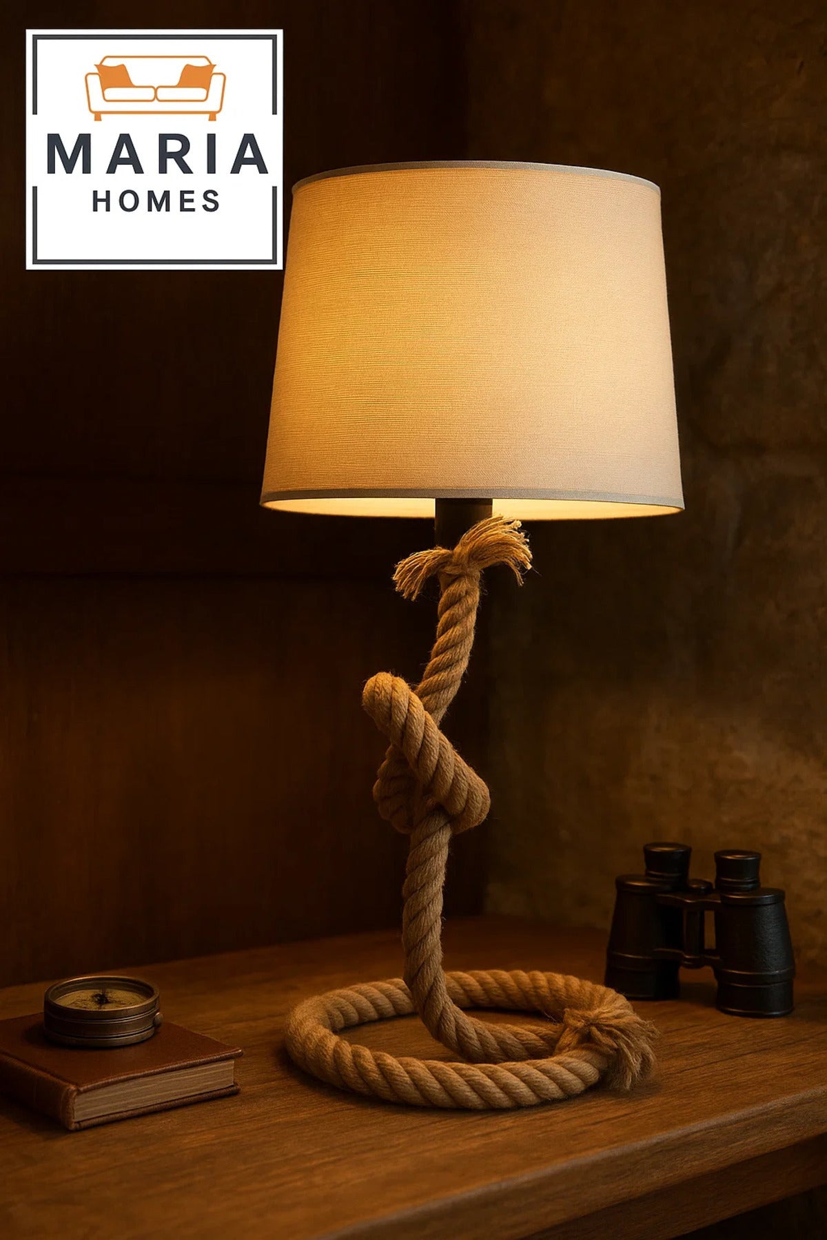 Coastal Rope Table Lamp with Fabric Shade