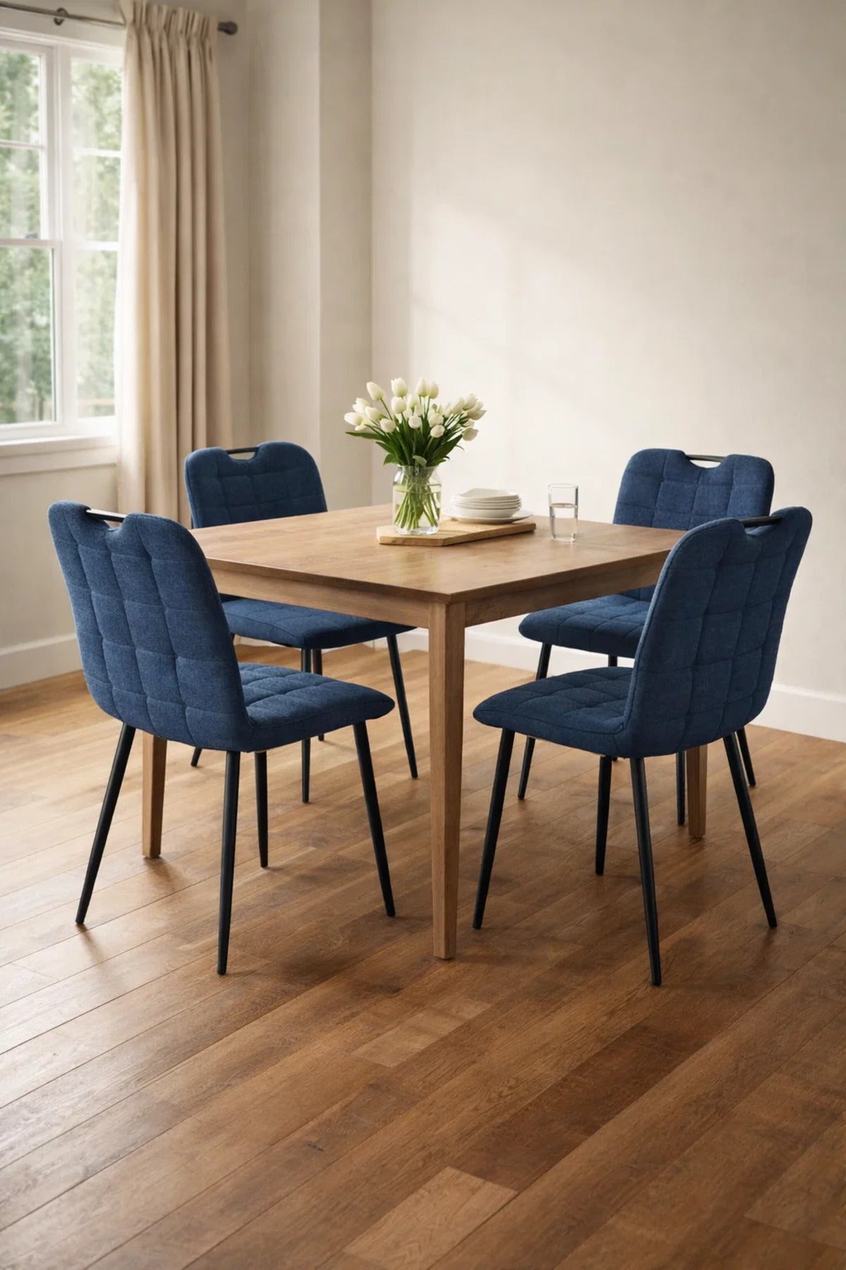 Blue Fabric Dining Chair 84x43x49cm Modern blue fabric dining Kitchen