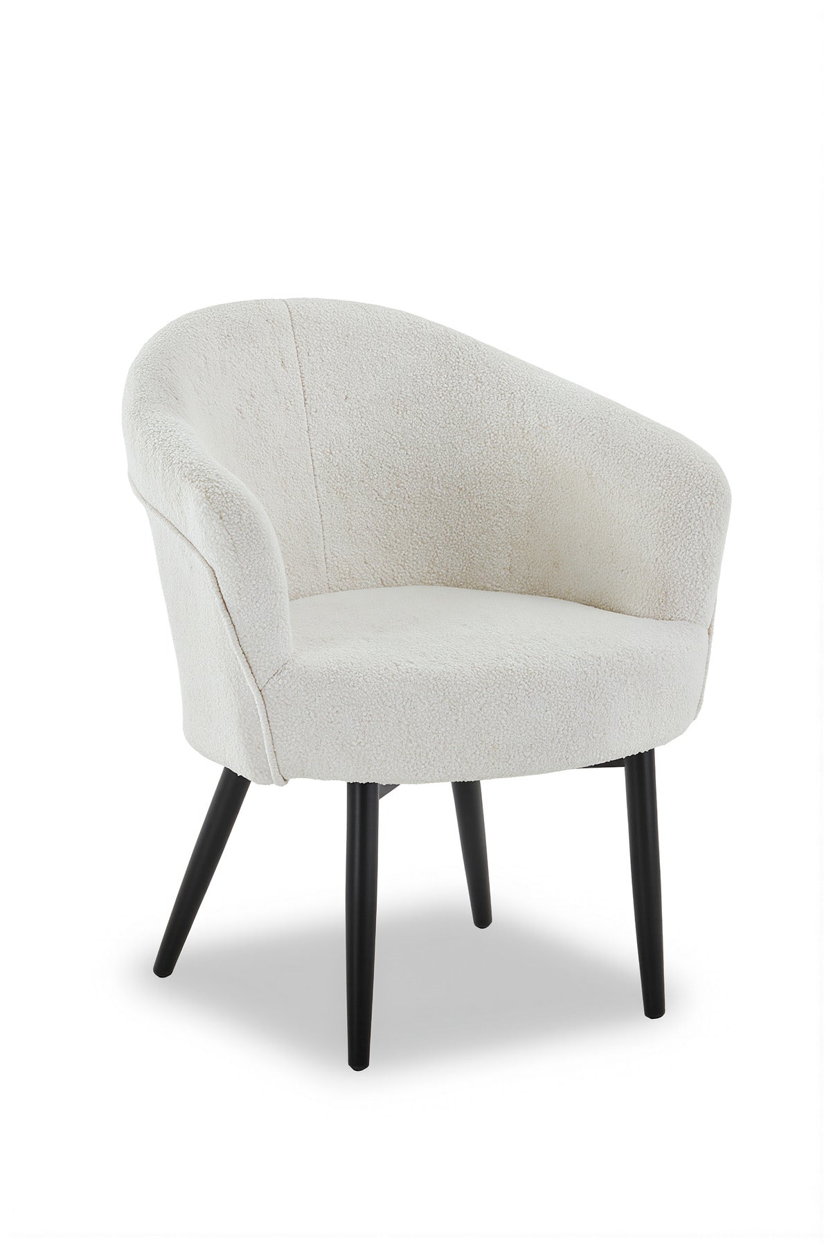Cream Boucle Fabric Dining Chair with Black Tapered Legs Modern Armchair for Living Room and Kitchen