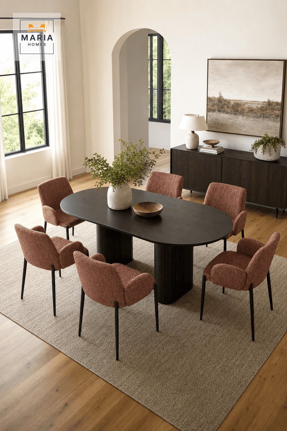 Red Upholstered Dining Chair with Black Metal Legs, Modern Accent Seating