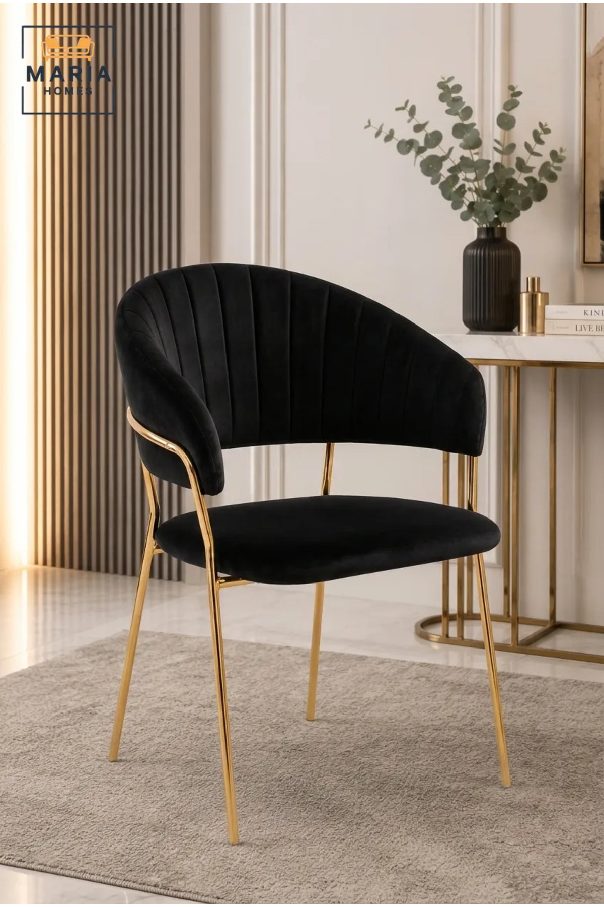 Black Velvet Accent Chair with Gold Metal Legs √ê Modern Upholstered Dining Chair for Living Room, Dining Room & Luxury Lounge